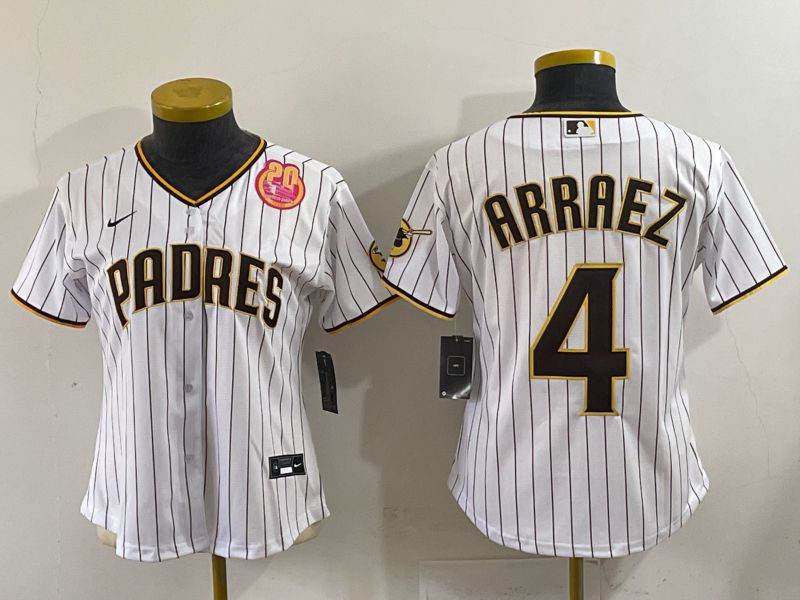 Women 2025 San Diego Padres #4 Arraez White Stripe Game Nike MLB Jersey style 5